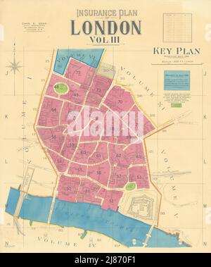 Charles Goad London Vol III Versicherungs-Keyplan. City of London 1955 alter Stadtplan Stockfoto