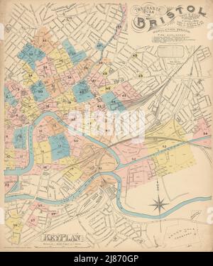 Charles Goad Insurance Key Plan of Bristol. Stadtzentrum 1896 alte antike Karte Stockfoto