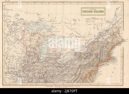 [North] Eastern United States. Great Lakes New England Mid West. SCHWARZE c1850-Karte Stockfoto