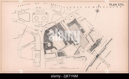 1876 Northumberland Avenue Entwicklung. Trafalgar Square - Embankment 1898 Karte Stockfoto