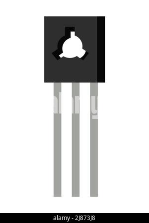 Transistor mit drei Kontakten. Element für Funkschaltung. Objekt auf weißem Hintergrund isoliert. Elektronik-Details. Vektor. Stock Vektor