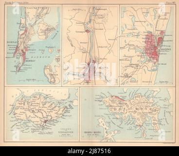 Bombay Kalkutta Madras Hongkong Singapur. Asiatische Städte. BARTHOLOMEW 1888-Karte Stockfoto