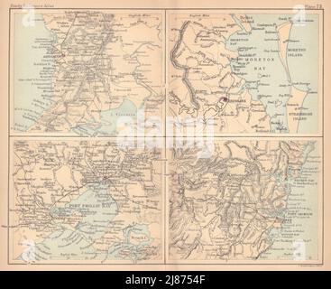 Adelaide, Brisbane, Melbourne Und Sydney. Australische Städte. BARTHOLOMEW 1888-Karte Stockfoto