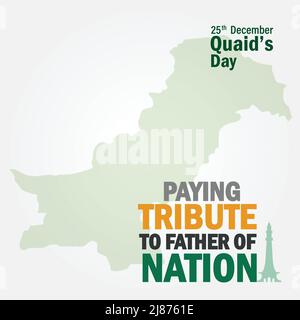 Anerkennung für den Gründer Pakistans. Quaid-e-Azam Tag 25. Dezember-Fest Social Media Post Design, Vektor-Illustration. Stock Vektor