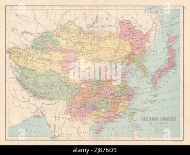 OSTASIEN Chinesisches Reich Japan China Mongolei Soongaria Tibet. COLLINS 1873-Karte Stockfoto