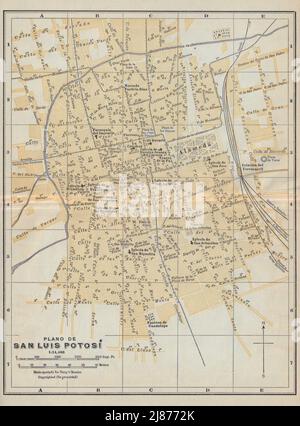 Plano de SAN LUIS POTOSI, Mexiko. Mapa de la ciudad. Stadtplan 1938 Stockfoto