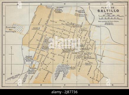 Plano de SALTILLO, Mexiko. Mapa de la ciudad. Stadtplan 1938 alt Stockfoto