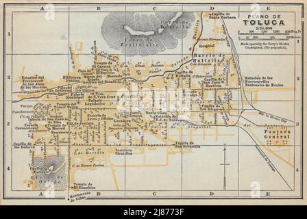 Plano de TOLUCA, Mexiko. Mapa de la ciudad. Stadtplan 1938 alt Stockfoto