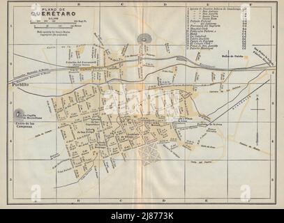Plano de SANTIAGO de QUERETARO, Mexiko. Mapa de la ciudad. Stadtplan 1938 Stockfoto