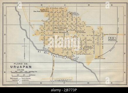 Plano de URUAPAN, Mexiko. Mapa de la ciudad. Stadtplan 1938 alt Stockfoto