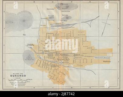 Plano de VICTORIA DE DURANGO, Mexiko. Mapa de la ciudad. Stadtplan 1938 Stockfoto