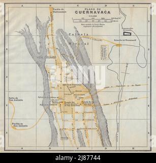 Plano de CUERNAVACA, Mexiko. Mapa de la ciudad. Stadtplan 1938 alt Stockfoto