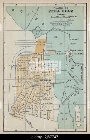 Plano de VERACRUZ, Mexiko. Mapa de la ciudad. Stadtplan 1938 alt Stockfoto