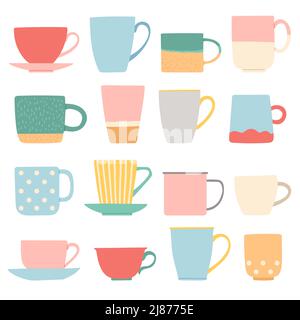 Becher Set flaches Design und Vektor-Illustration Stock Vektor