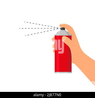 Die Hand des Mannes hält Spraydose isoliert auf weißem Hintergrund. Vektorgrafik in einem flachen Stil. Eps 10 Stock Vektor