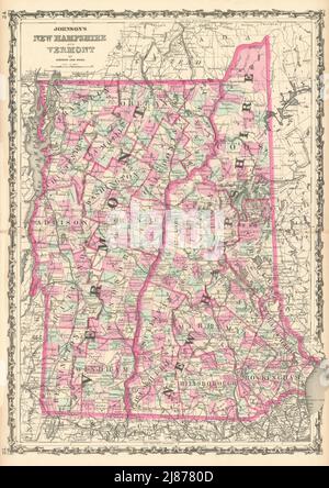 Johnsons New Hampshire und Vermont. US-State-Karte mit 1863 alten Grafschaften Stockfoto