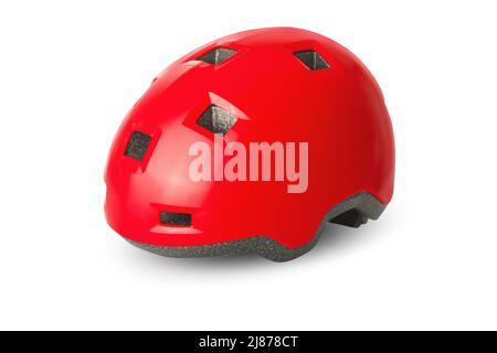 Rollschuhe oder Fahrradhelm isoliert auf weiß Stockfoto