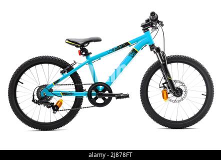 Sport blau Mountainbike Fahrrad isoliert auf weißem Hintergrund Stockfoto