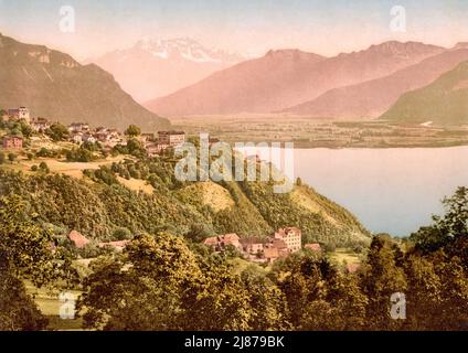 Glion, Genfersee und Dent du Midi, Montreux, Waadt, Schweiz 1890. Stockfoto