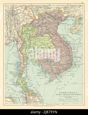 Siam Französisch Indo-China. Vietnam Thailand Burma Kambodscha Laos STANFORD c1925 Karte Stockfoto