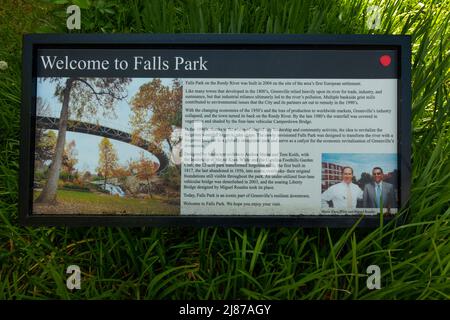 Falls Park on the Reedy im historischen West End-Viertel von Greenville, South Carolina Stockfoto