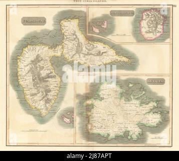 Antigua, Guadeloupe & Marie-Galante. Antillen Karibik. THOMSON 1817 Karte Stockfoto