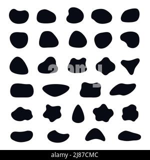 Set aus verschiedenen Blotch-Formen. Zufällige abstrakte flüssige Formen, runde abstrakte organische Elemente. Silhouetten von Kieselsteinen, Tropfen und Blobs. Einfach gerundet Stock Vektor