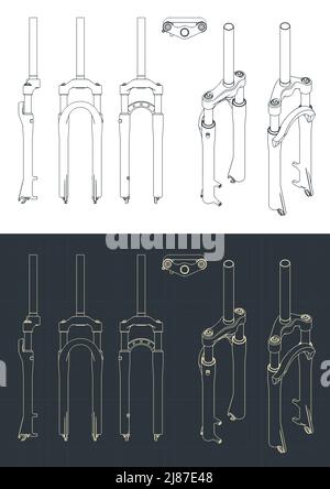 Stilisierte Vektordarstellung von Blaupausen der Fahrradgabel Stock Vektor