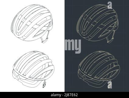 Stilisierte Vektordarstellung isometrischer Blaupausen des Fahrradhelms Stock Vektor