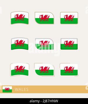 Vector Flaggen von Wales, Sammlung von Wales Flaggen. Vektorsymbol. Stock Vektor