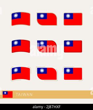 Vektor-Flaggen von Taiwan, Sammlung von Taiwan-Flaggen. Vektorsymbol. Stock Vektor