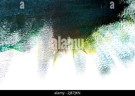 Schwarzer Pinsel streichelt Ölfarben auf weißem Papier. Isoliert auf weißem Hintergrund Stockfoto