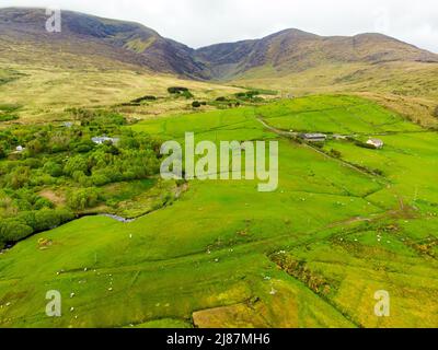 Beautidul Luftlandschaft des Killarney National Park an bewölktem Tag. Wandern in der Grafschaft Kerry, Irland Stockfoto