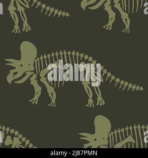 Handgezeichnetes Triceratops-Dinosaurier-nahtloses Vektormuster. Geschlechtsspezifische neutrale jurassische Silhouette für die Babykrippe. Home Dekor für Museum, Aussterben und Stock Vektor