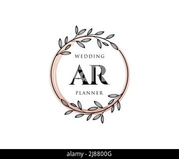 AR Initials Letter Hochzeit Monogram Logos Kollektion, handgezeichnete moderne minimalistische und florale Vorlagen für Einladungskarten, Save the Date, elegant Stock Vektor