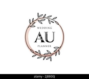 AU Initials Letter Hochzeit Monogram Logos Kollektion, handgezeichnete moderne minimalistische und florale Vorlagen für Einladungskarten, Save the Date, elegant Stock Vektor