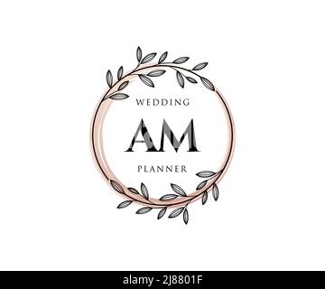 AM Initials Letter Hochzeit Monogram Logos Kollektion, handgezeichnete moderne minimalistische und florale Vorlagen für Einladungskarten, Save the Date, elegant Stock Vektor