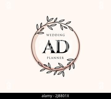 AD Initials Letter Hochzeit Monogram Logos Kollektion, handgezeichnete moderne minimalistische und florale Vorlagen für Einladungskarten, Save the Date, elegant Stock Vektor