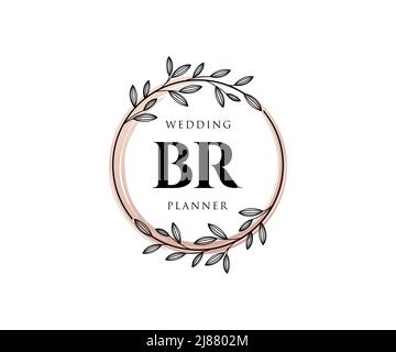 BR Initials Letter Hochzeitslogos Kollektion, handgezeichnete moderne minimalistische und florale Vorlagen für Einladungskarten, Save the Date, elegant Stock Vektor