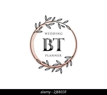 BT Initials Letter Hochzeitslogos Kollektion, handgezeichnete moderne minimalistische und florale Vorlagen für Einladungskarten, Save the Date, elegant Stock Vektor