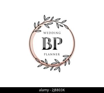 BP Initials Letter Hochzeitslogos Kollektion, handgezeichnete moderne minimalistische und florale Vorlagen für Einladungskarten, Save the Date, elegant Stock Vektor