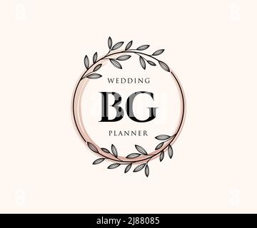 BG Initialen Brief Hochzeit Monogramm Logos Kollektion, handgezeichnete moderne minimalistische und florale Vorlagen für Einladungskarten, Save the Date, elegant Stock Vektor