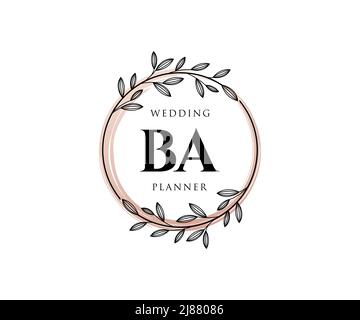 BA Initials Letter Hochzeit Monogram Logos Kollektion, handgezeichnete moderne minimalistische und florale Vorlagen für Einladungskarten, Save the Date, elegant Stock Vektor