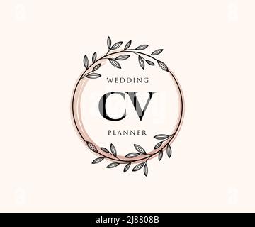 CV Initialen Brief Hochzeit Monogramm Logos Kollektion, handgezeichnete moderne minimalistische und florale Vorlagen für Einladungskarten, Save the Date, elegant Stock Vektor