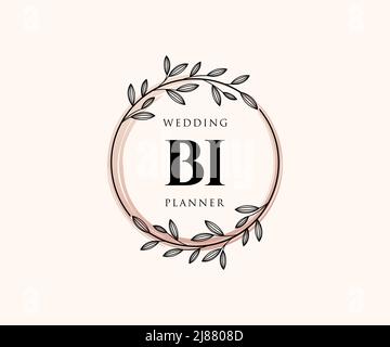 BI Initials Letter Hochzeit Monogram Logos Kollektion, handgezeichnete moderne minimalistische und florale Vorlagen für Einladungskarten, Save the Date, elegant Stock Vektor