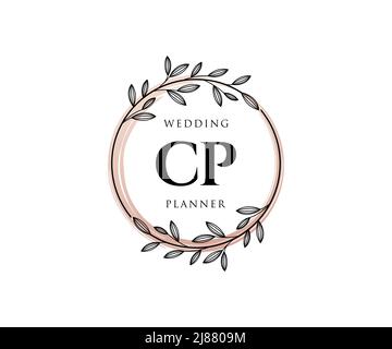 CP Initials Letter Hochzeit Monogram Logos Kollektion, handgezeichnete moderne minimalistische und florale Vorlagen für Einladungskarten, Save the Date, elegant Stock Vektor