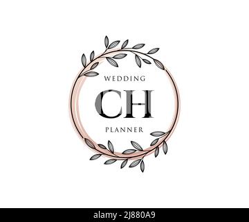 CH Initialen Brief Hochzeit Monogramm Logos Kollektion, handgezeichnete moderne minimalistische und florale Vorlagen für Einladungskarten, Save the Date, elegant Stock Vektor