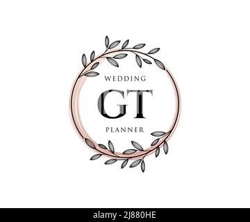 GT Initials Letter Hochzeitslogos Kollektion, handgezeichnete moderne minimalistische und florale Vorlagen für Einladungskarten, Save the Date, elegant Stock Vektor