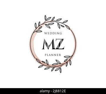 MZ Initials Letter Hochzeit Monogram Logos Kollektion, handgezeichnete moderne minimalistische und florale Vorlagen für Einladungskarten, Save the Date, elegant Stock Vektor