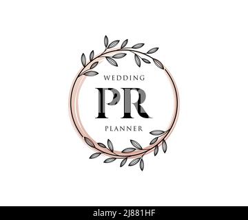 PR Initialen Brief Hochzeit Monogram Logos Kollektion, handgezeichnete moderne minimalistische und florale Vorlagen für Einladungskarten, Save the Date, elegant Stock Vektor